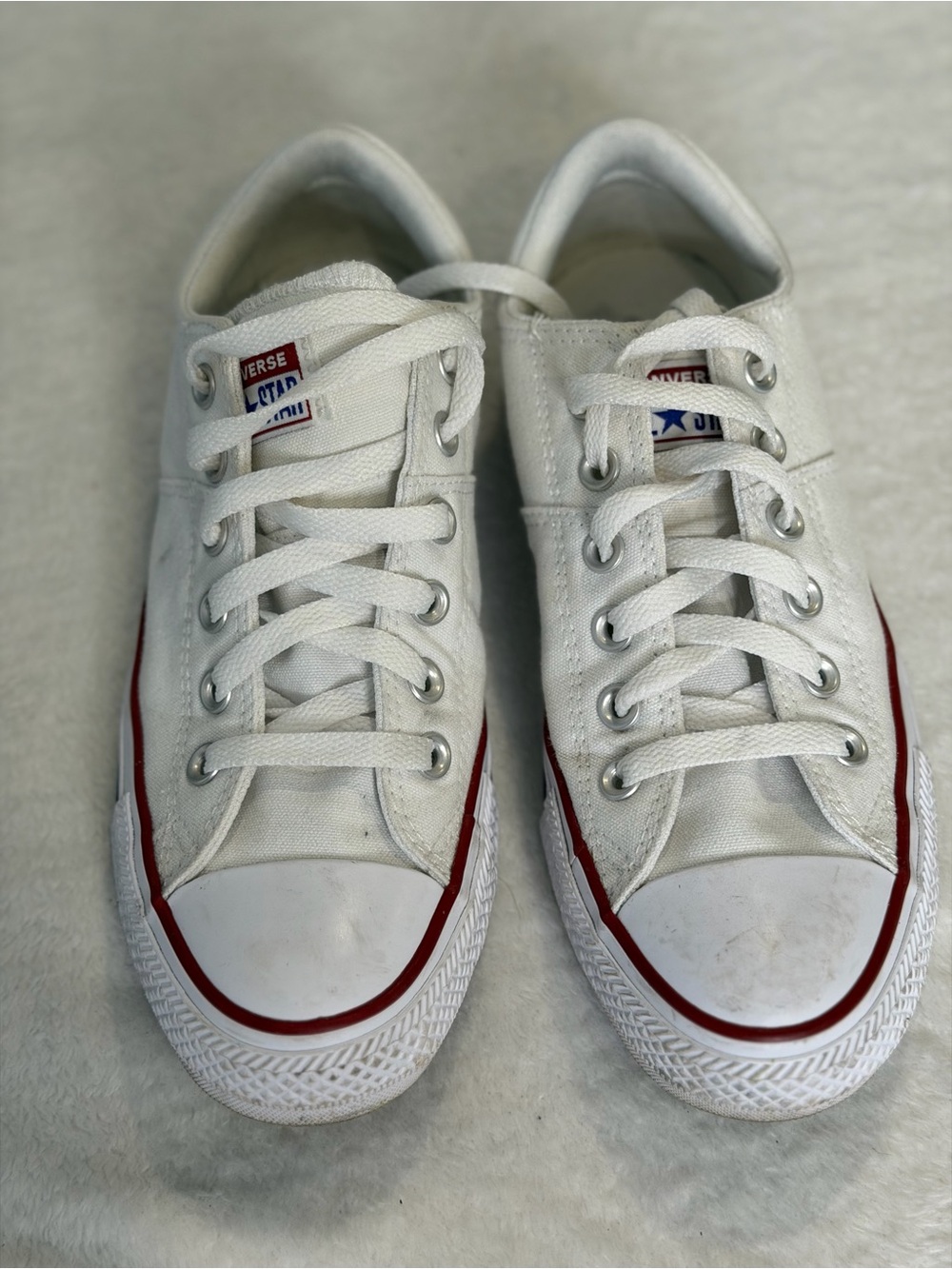 Converse White Canvas Low-Top Sneakers with Red Trim